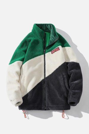 Concert Outfit Patchwork Contrast Sherpa Winter Coat