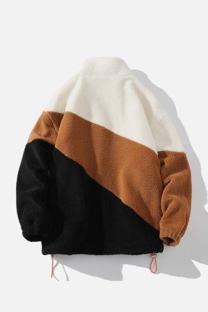 Concert Outfit Patchwork Contrast Sherpa Winter Coat