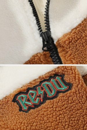 Concert Outfit Patchwork Contrast Sherpa Winter Coat