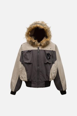 Concert Outfit Patchwork Embroidered Fur Hooded Jacket