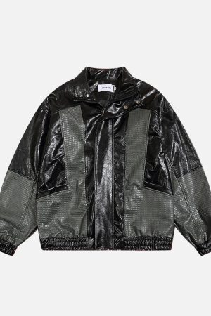 Concert Outfit Patchwork Faux Leather Jacket