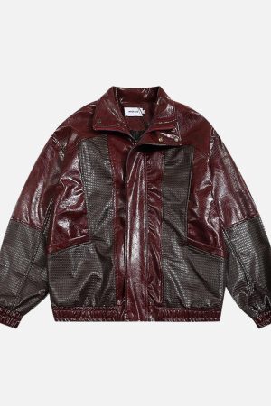 Concert Outfit Patchwork Faux Leather Jacket