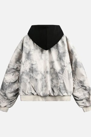 Concert Outfit Patchwork Faux Two-Piece Gradient Hooded Bomber Jacket