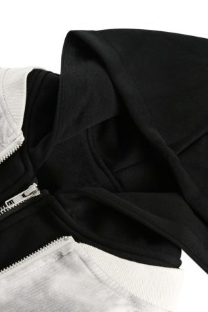 Concert Outfit Patchwork Faux Two-Piece Gradient Hooded Bomber Jacket