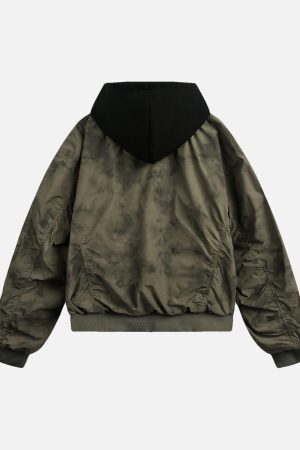 Concert Outfit Patchwork Faux Two-Piece Gradient Hooded Bomber Jacket