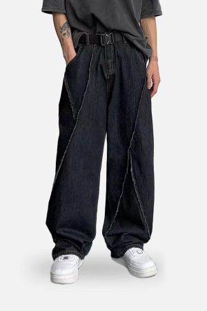 Concert Outfit Patchwork Folds Loose Jeans