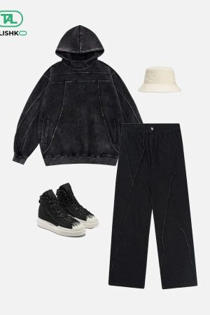 Concert Outfit Patchwork Folds Loose Jeans