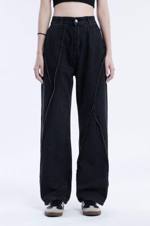Concert Outfit Patchwork Folds Loose Jeans