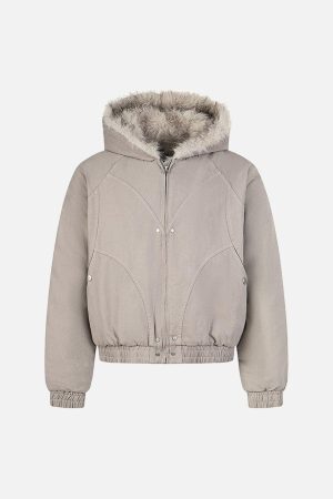 Concert Outfit Patchwork Fur Hooded Quilted Jacket