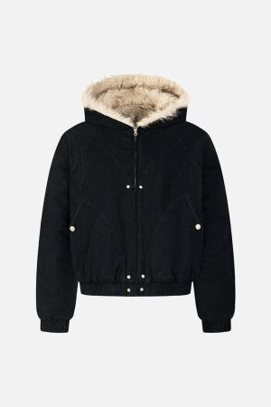 Concert Outfit Patchwork Fur Hooded Quilted Jacket