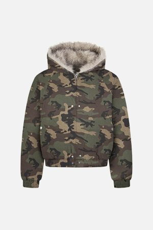 Concert Outfit Patchwork Fur Hooded Quilted Jacket