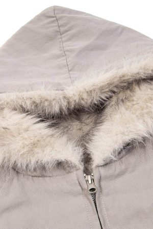 Concert Outfit Patchwork Fur Hooded Quilted Jacket