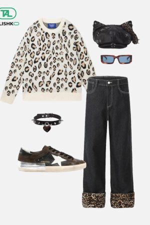 Concert Outfit Patchwork Leopard Print Jeans