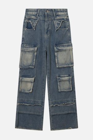 Concert Outfit Patchwork Multi-Pocket Jeans