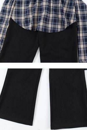 Concert Outfit Patchwork Plaid Fake Two-Piece Sweatpants