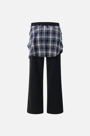 Concert Outfit Patchwork Plaid Fake Two-Piece Sweatpants