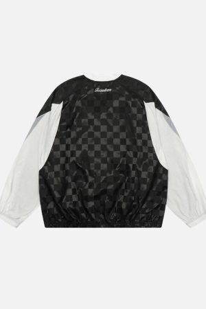 Concert Outfit Patchwork Plaid Jersey Sweatshirt