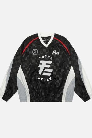 Concert Outfit Patchwork Plaid Jersey Sweatshirt