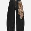 Concert Outfit Patchwork Plaid Pleated Baggy Barrel Jeans