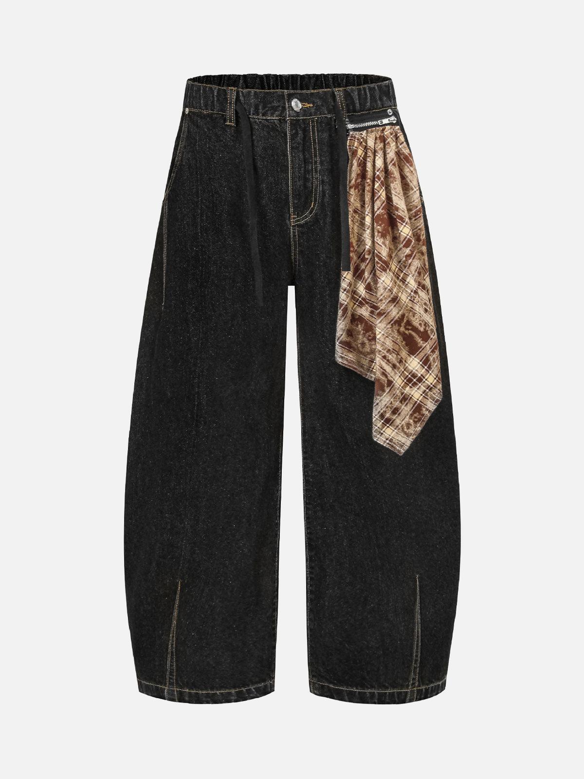 Concert Outfit Patchwork Plaid Pleated Baggy Barrel Jeans Concert Outfit Patchwork Plaid Pleated Baggy Barrel Jeans