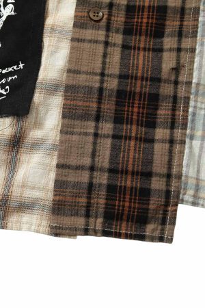 Concert Outfit Patchwork Plaid Short-Sleeve Shirt