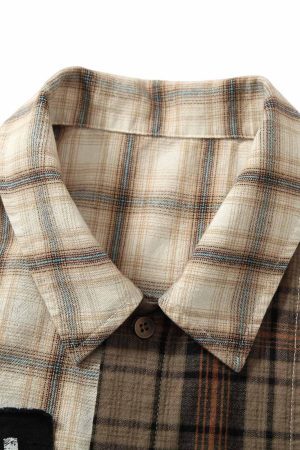 Concert Outfit Patchwork Plaid Short-Sleeve Shirt