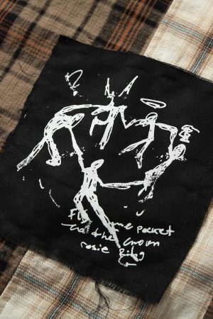 Concert Outfit Patchwork Plaid Short-Sleeve Shirt