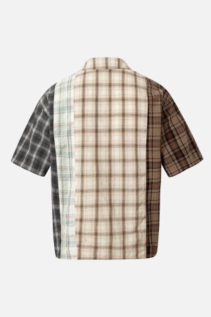 Concert Outfit Patchwork Plaid Short-Sleeve Shirt