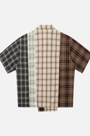 Concert Outfit Patchwork Plaid Short-Sleeve Shirt