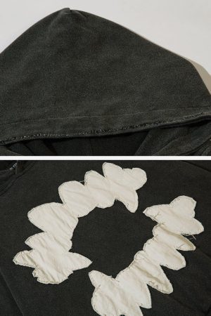 Concert Outfit Patchwork Print Tooth Washed Hoodie
