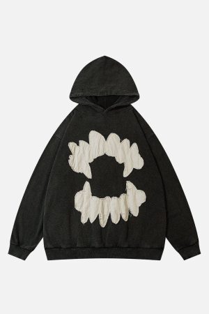 Concert Outfit Patchwork Print Tooth Washed Hoodie