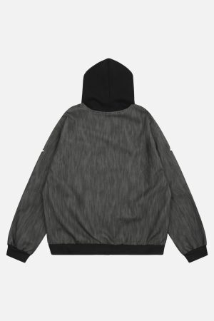 Concert Outfit Patchwork Print Zip Up Hooded Jacket