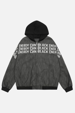 Concert Outfit Patchwork Print Zip Up Hooded Jacket