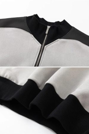 Concert Outfit Patchwork Stand Collar Sweatshirt