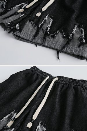 Concert Outfit Patchwork Tassel Fringe Jorts