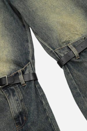 Concert Outfit Patchwork Tie Design Micro Flare Jeans