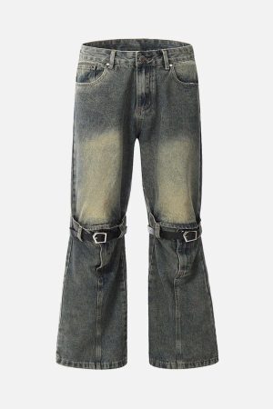 Concert Outfit Patchwork Tie Design Micro Flare Jeans