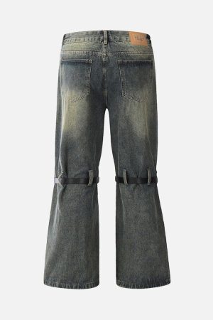 Concert Outfit Patchwork Tie Design Micro Flare Jeans