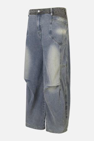 Concert Outfit Patchwork Waist Wrinkle Loose Jeans