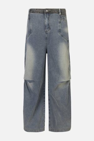 Concert Outfit Patchwork Waist Wrinkle Loose Jeans