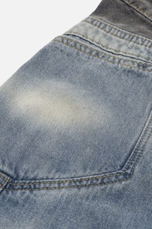 Concert Outfit Patchwork Waist Wrinkle Loose Jeans