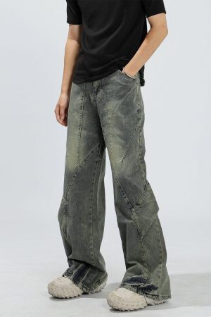 Concert Outfit Patchwork Washed Jeans