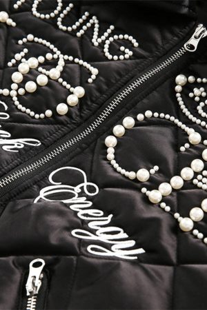 Concert Outfit Pearl Letter Diamond Quilted Jacket