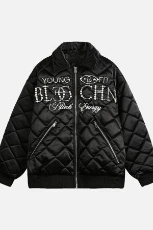 Concert Outfit Pearl Letter Diamond Quilted Jacket