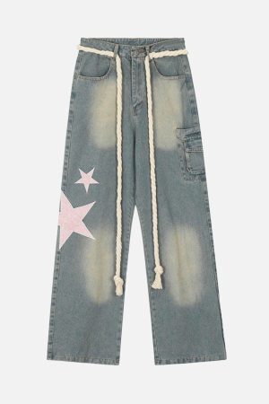Concert Outfit Pentagram Embroidered Loose Jeans