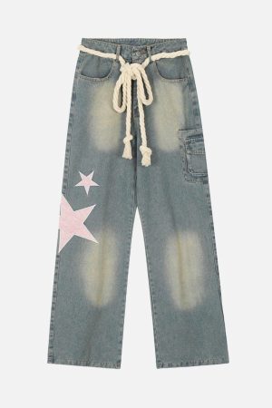 Concert Outfit Pentagram Embroidered Loose Jeans