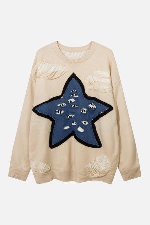 Concert Outfit Pentagram Torn Loose Sweater