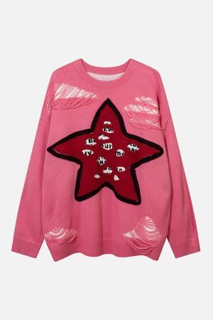 Concert Outfit Pentagram Torn Loose Sweater