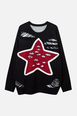 Concert Outfit Pentagram Torn Loose Sweater