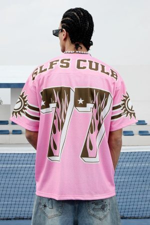 Concert Outfit Pink Flame Print Jersey T-Shirt